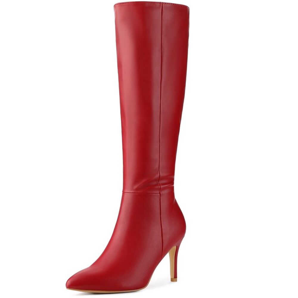 High Heels Pointed Stiletto Heel Knee High Boots Red